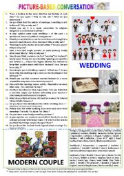 English Worksheet: Picture-based conversation : topic 91 - wedding vs modern couple.