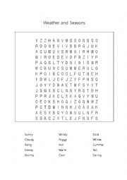 English Worksheet: Weather And Seasons Word Search