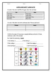 English Worksheet: like/dont like