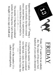 English Worksheet: Friday 13th Fact Sheet