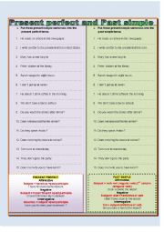 English Worksheet: PRESENT PERFECT AND PAST SIMPLE