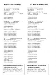 English Worksheet: Song with or without you