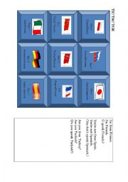 English Worksheet: TIC TAC TOE (Nationalities, Countries, Verb TO BE)