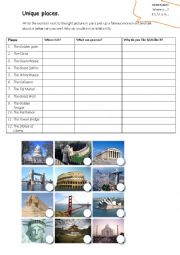 English Worksheet: Talking about unique places