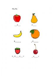 English Worksheet: fruits