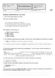 English Worksheet: End-of-term Exam n 2Level    4thYear School Year    2010-2011