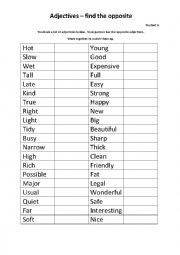 English Worksheet: Adjectives Pair Work - Find the Opposite