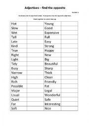 English Worksheet: Adjectives Pair Work - Find the Opposite