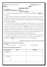 English Worksheet: test for 3rd year l/ph