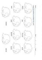 English Worksheet: Colour the elephants. Elmer Story