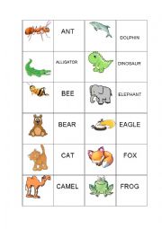 English Worksheet: Memory game animals part 1