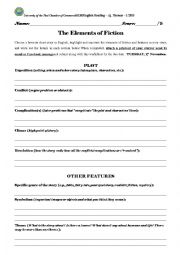 English Worksheet: Elements of Fiction Worksheet/Assignment