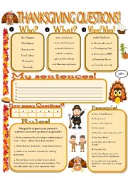 English Worksheet: Thanksgiving Conversation Questions!