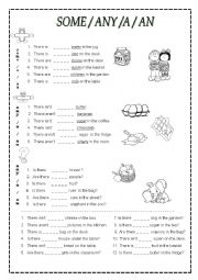 English Worksheet: some/ any / a / an