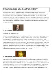 English Worksheet: 6 famous wild children from history : comprehension test.