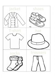 English Worksheet: Colour and cut out - clothes flashcards