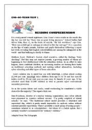 English Worksheet: reading comprehension  4th formers