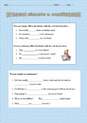English Worksheet: Present Continuous and Present simple
