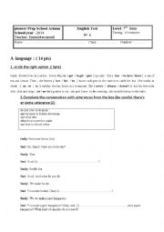 English Worksheet: 7th form english test n1