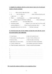 English Worksheet: Test on Past tenses, question formation and prepositions