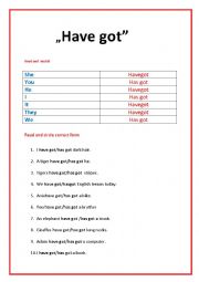 English Worksheet: HAVE GOT VERB- SET OF EXERCISES FOR  YOUNG  STUDENTS