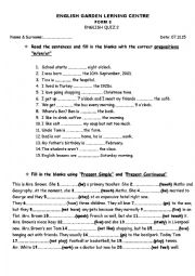 English Worksheet: Present Simple vs Present Continuous - Prepositions in-on-at