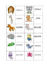 English Worksheet: Memory game animals part 2