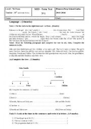 English Worksheet: MID TERM TEST N1