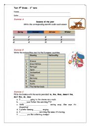 English Worksheet: Revision test-5th grade-Grammar and vocabulary