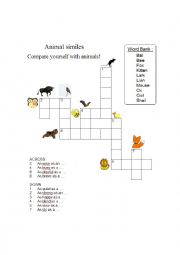 English Worksheet: Animal Similes Crosswords