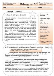 English Worksheet: mid-term test1   9thformers