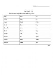 English Worksheet: Past Simple test