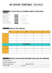 English Worksheet: My school timetable