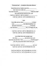 English Worksheet: Fortunate Son - Creedence Clearwater Revival Song Contraction AINT