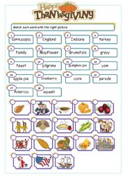 English Worksheet: Thanksgiving match