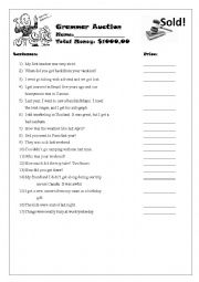 English Worksheet: GRAMMAR AUCTION