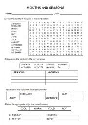 English Worksheet: Months and Seasons