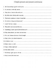 English Worksheet: simple present and present continuos exercise