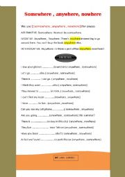 English Worksheet: Somewhere,anywhere,nowhere