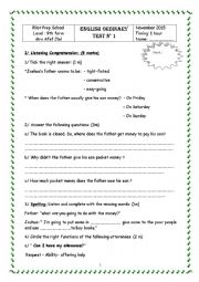 English Worksheet: Mid term test N1