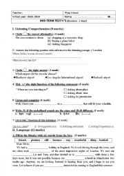 English Worksheet: mid term test n 1