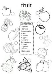 English Worksheet: fruit maching and colour