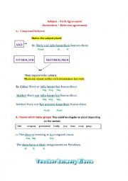 English Worksheet: SUBJECT VERB AGREEMENT