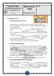 English Worksheet: mid term1 test 7tH forms
