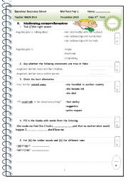 English Worksheet: mid-term test n1   3rd form