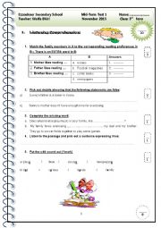 English Worksheet: mid-term test n1   3rd form