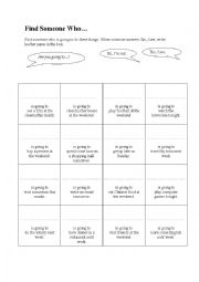 English Worksheet: find someone who - going to