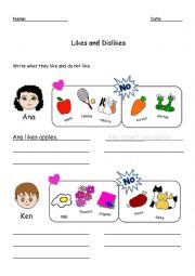 English Worksheet: Likes and dislikes