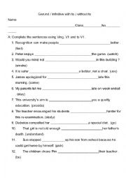 English Worksheet: Gerund /Infinitive