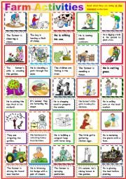 English Worksheet: Farm Activities - Pictionary - What are they doing at the moment ? 